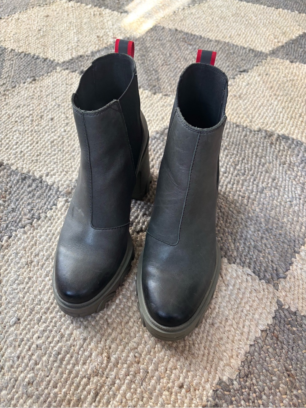 Sorel Green  Chelsea Platform Booties with Red Pull Tabs